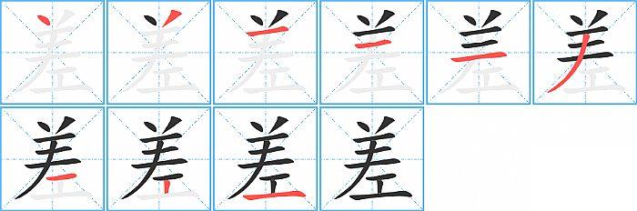 差的笔顺笔画顺序写法图片演示