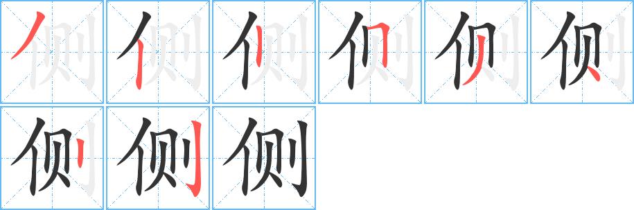 侧的笔顺笔画在田字格的正确写法图片