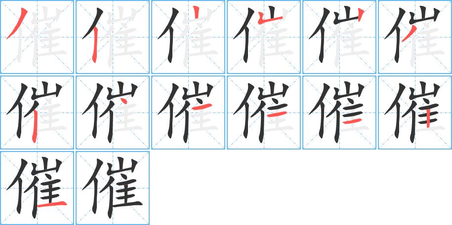 催的笔顺在田字格的正确写法图片