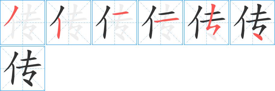 传的笔顺笔画田字格正确写法图片