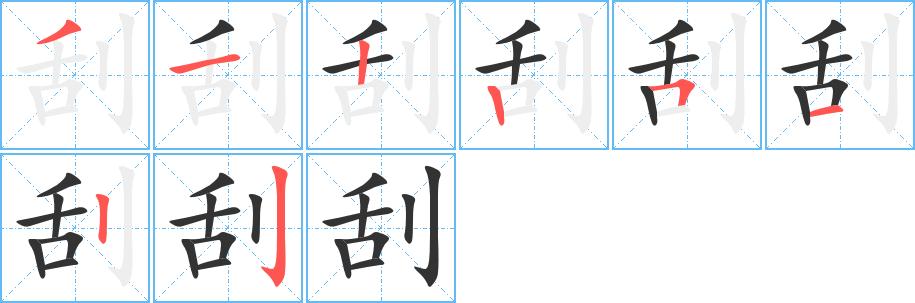 刮的笔顺在田字格的正确写法图片